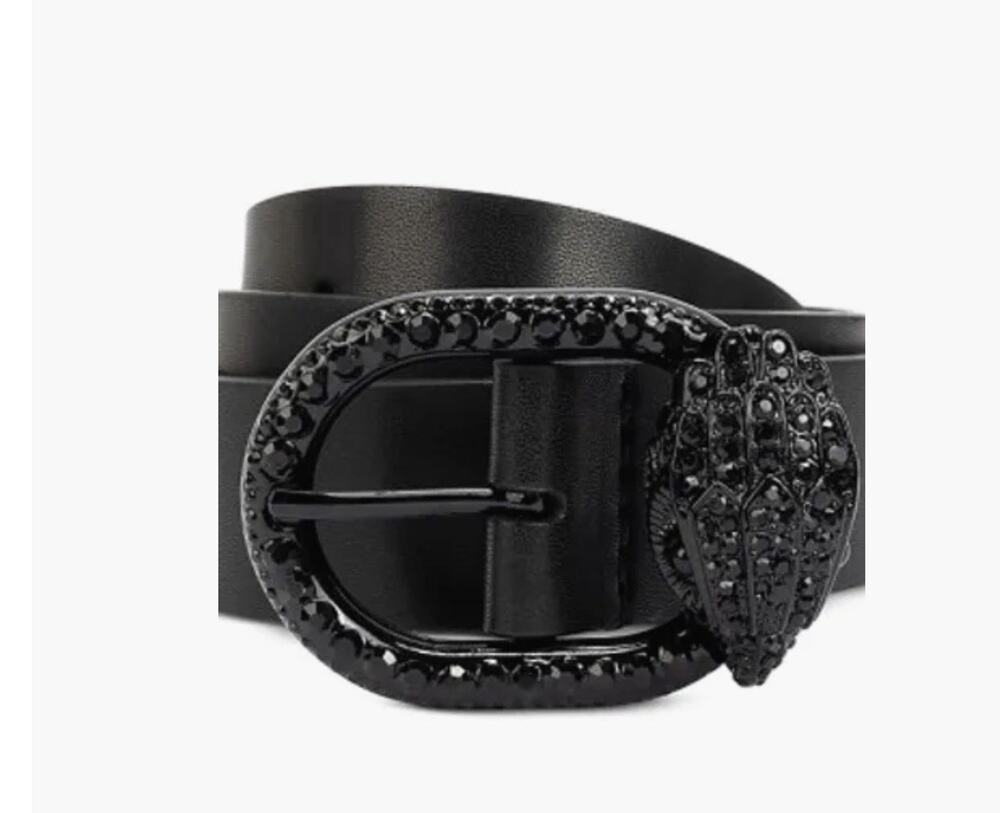 NWT Kurt Geiger London Women's Smooth Black Crystal Belt Eagle Medium/Large